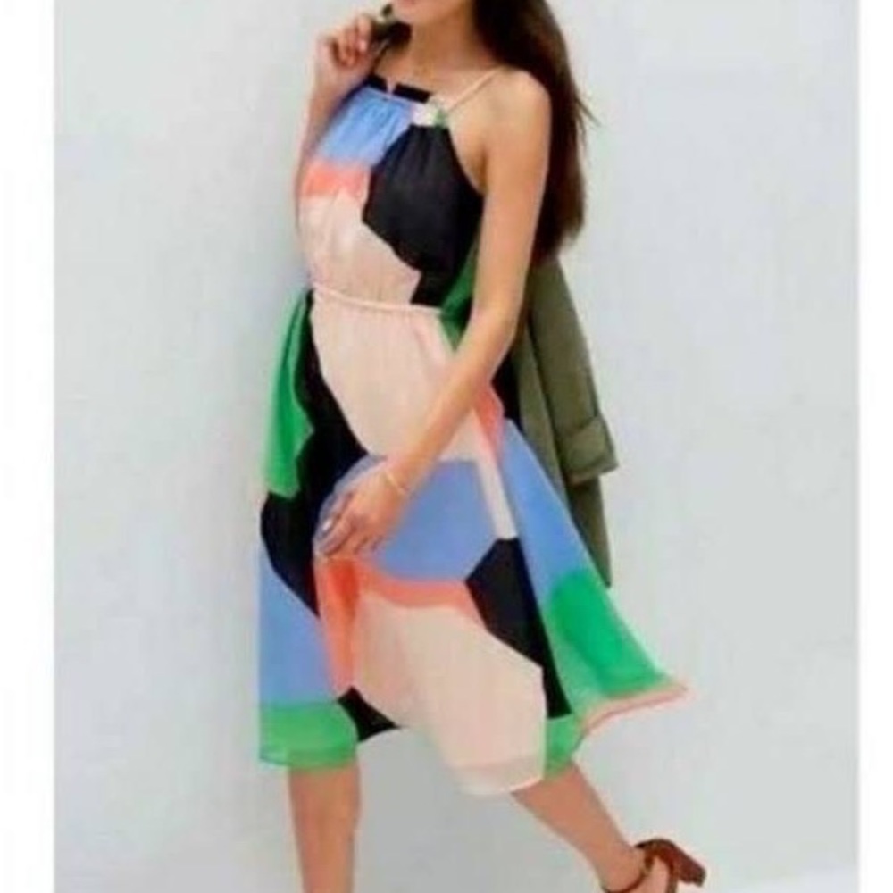 Banana Republic Colorblock Kaleidoscope Cool Combo midi Dress Women's XS